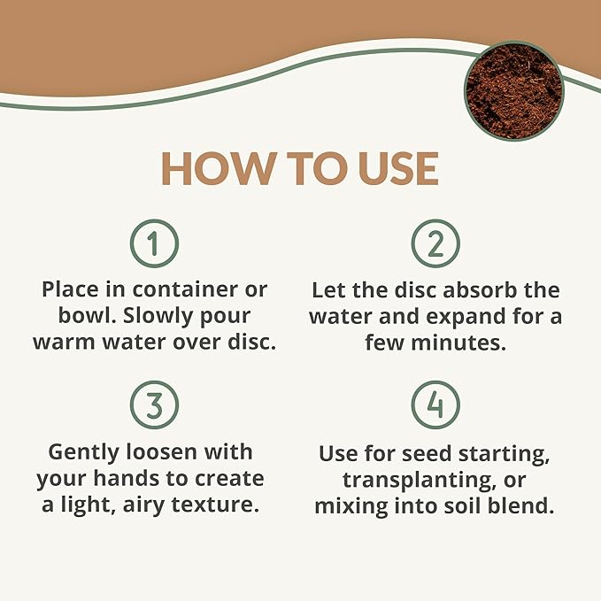 Coco Coir Discs (70mm 50-Pack) - Organic Coconut Coir Seed Starting Discs - Coconut Fiber Seedling Soil for House Plants, Potting Soil, & Indoor Plants - Organic Coco Coir for Plants & Potting Mix