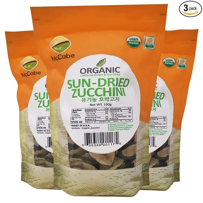 McCabe Organic Sun-Dried Zucchini - Organic Dehydrated Zucchini | Rich with Fiber & Minerals | USDA and CCOF Certified | Product of USA | 100g Pack of 3