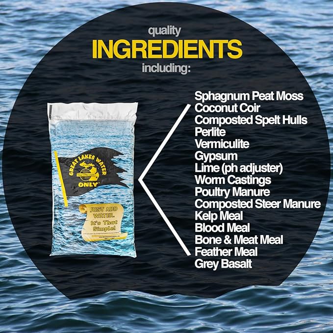 Great Lakes Water Only Organic Living Soil, 1 Cubic Foot (28.32 Liters), All Natural Plant-Based Super Soil with Sphagnum Peat Moss, Coconut Coir, Worm Castings for Indoor & Outdoor Growing