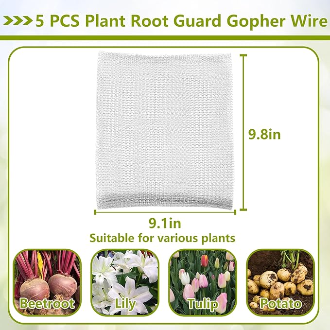 Plant Root Guard Gopher Wire,5 PCS 1 Gallon Plant Wire Baskets,Rust-Resistant Stainless Steel Gophers Moles Voles Mesh Baskets Protect Plant Roots Tubers Trees Flowers Crops