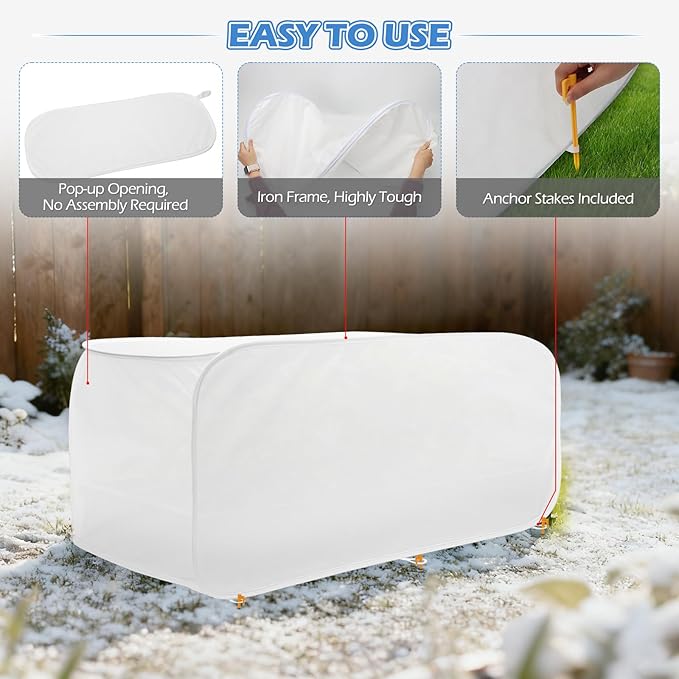 Pop-Up Plant Winter Cover, Non-Woven Fabric Shelter with Stakes, Insulated Frost for Garden Beds, Lightweight and Foldable for Shrubs, Vegetables and Small Potted Fruit Trees(1Pcs 39x17x17")