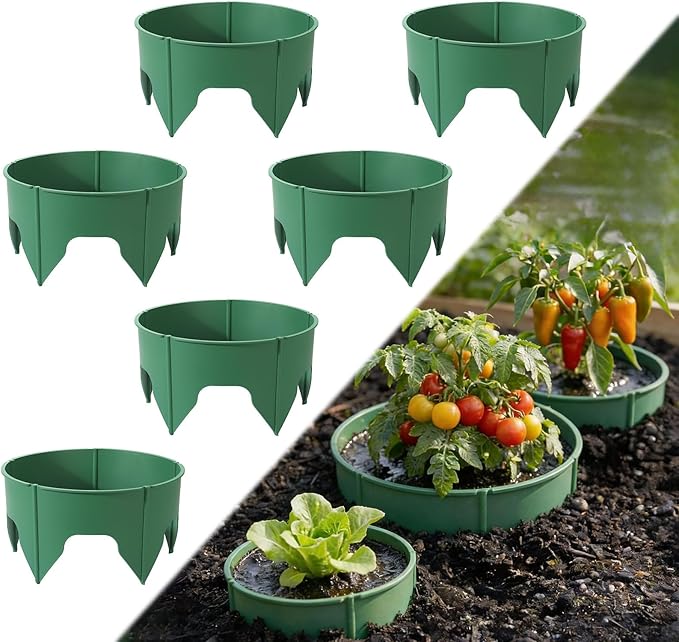 MoKo 6 PCS 10 Inch Plant Rings for Outdoor Plants, Protective Garden Edging Border for Water Retention, Reusable PVC Planting Ring for Yards, Greenhouse, Lawn, Shrubs, Vegetables, Herbs and Flowers