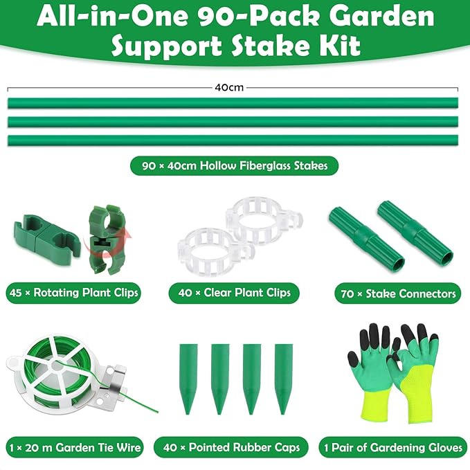 287 PCS Garden Stakes, Fiberglass Tomato Stakes, Garden Sticks with Accessories, 90 Sets DIY 4ft, 5ft, 6ft, 7ft Plant Stakes, Plant Sticks Supports for Indoor Outdoor Plants, Vegetables