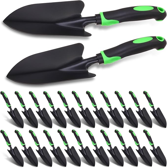 24 Pcs Garden Shovel Aluminum Alloy Heavy Duty Trowel Garden Tool Small Shovels for Digging Metal Hand Trowel Spade with Soft TPR Handle for Lawn Yard Farm Home Shop Planting (Green Black)