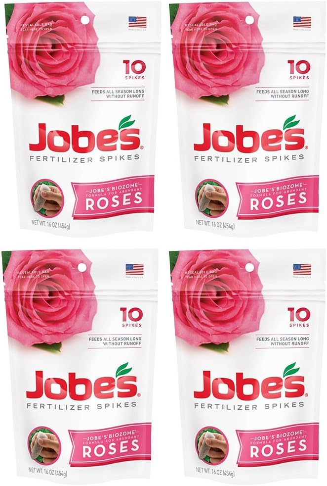Jobes vznmYB Rose Fertilizer Spikes 9-12-9 Time Release Fertilizer for All Flowering Shrubs, 10 Spikes (4 Pack)
