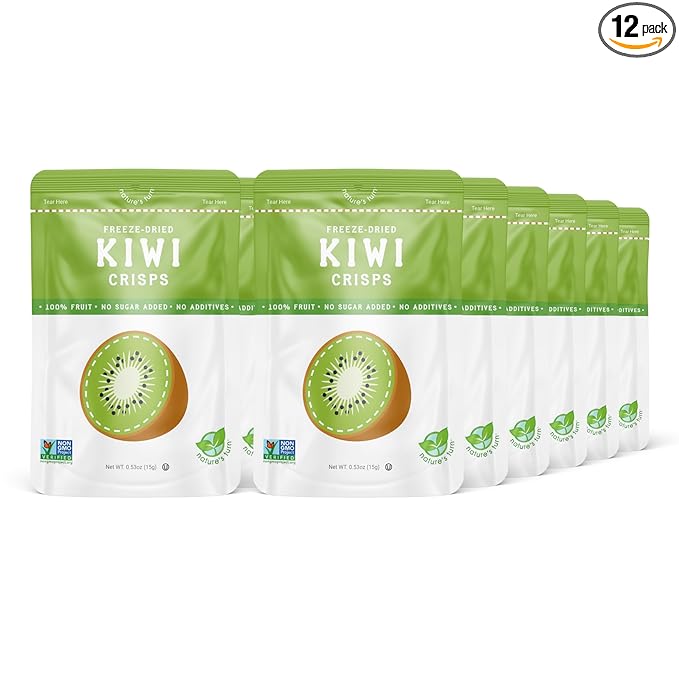 Nature’s Turn Freeze-Dried Fruit Crisps – Healthy, Gluten-Free, Crispy & Delicious, Plant-Based Snack, Ideal for Cereal, Smoothies, School Lunches, & On-the-Go, Sour Kiwi, Bags of 12 (0.53 oz Each)