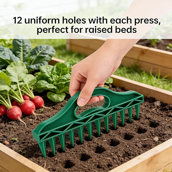 Seed Planter Tool Bulb Planters Dibbler Gardening Tool Seed Spacing Tool Seed Planting Tool for Garden Beds, Raised Beds & Pots | Fixed Spacing, Precise Dibbling for Effortless Seed Planting