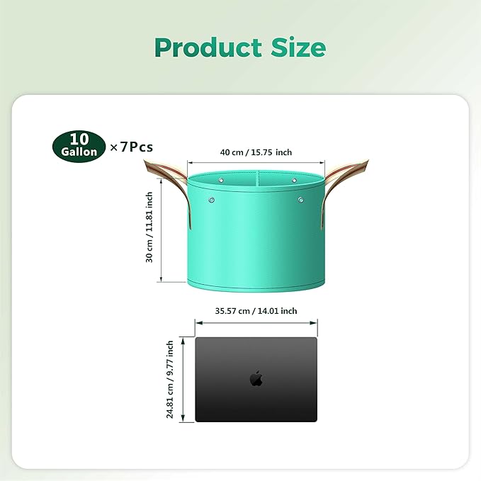 SPONDWILD 7 Pcs 10 Gallon Grow Bags, PE Garden Grow Bags for Plants with Branch-Binding Holes and Bottom Drain Holes, Ideal for Vegetables, Strawberries and Flowers
