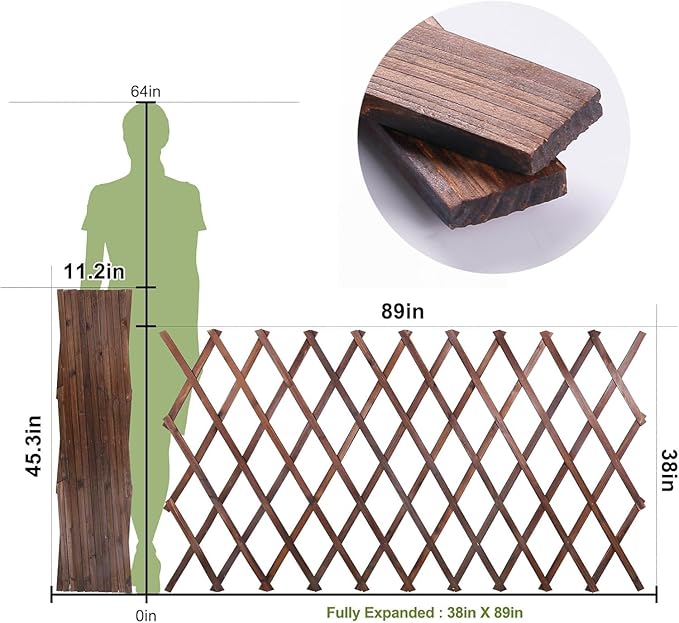 Expandable Garden Trellis, 38" x 89" Large Wooden Lattice Fence Wall Panel Lattice Trellis for Climbing Plants Outdoor Ivy Vine Rose Clematis for Garden Patio Room Decor (1)