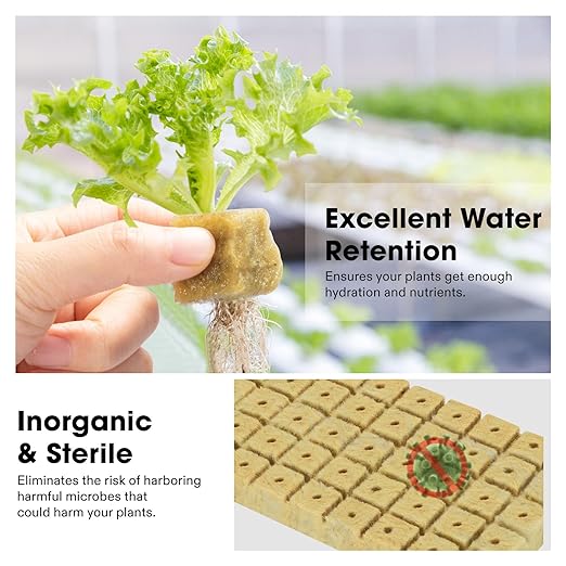 VIVOSUN 1 Inch Rockwool Cubes, 100 Plugs Grow Cubes for Hydroponics, Cuttings, Cloning, Plant Propagation, Seed Startling