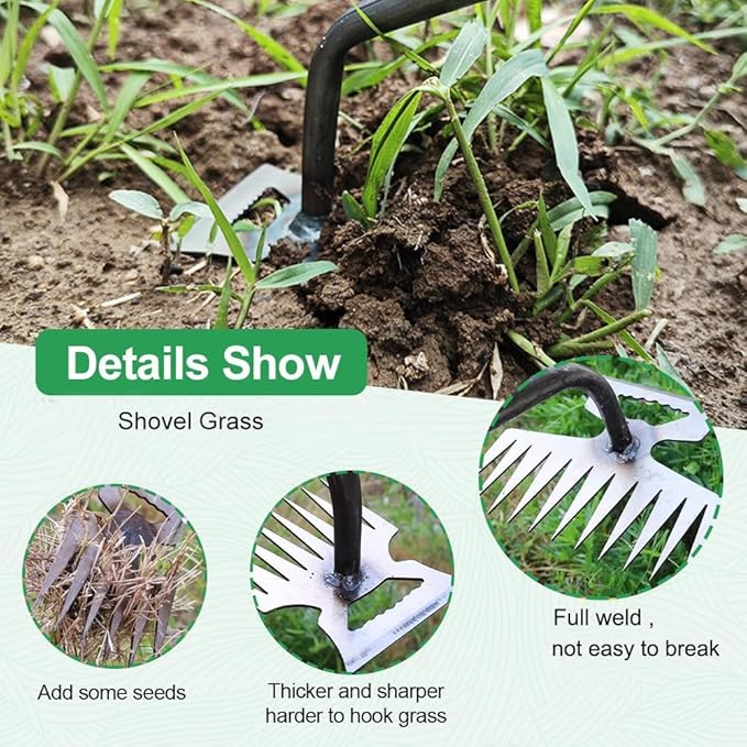 Weed Puller Gardening Hand Weeder Tools,Portable Artifact Uprooting Weeding 6 Teethes Manganese Steel Weed Removal Dual Purpose Manual Hand Pulling Tool for Lawn Garden