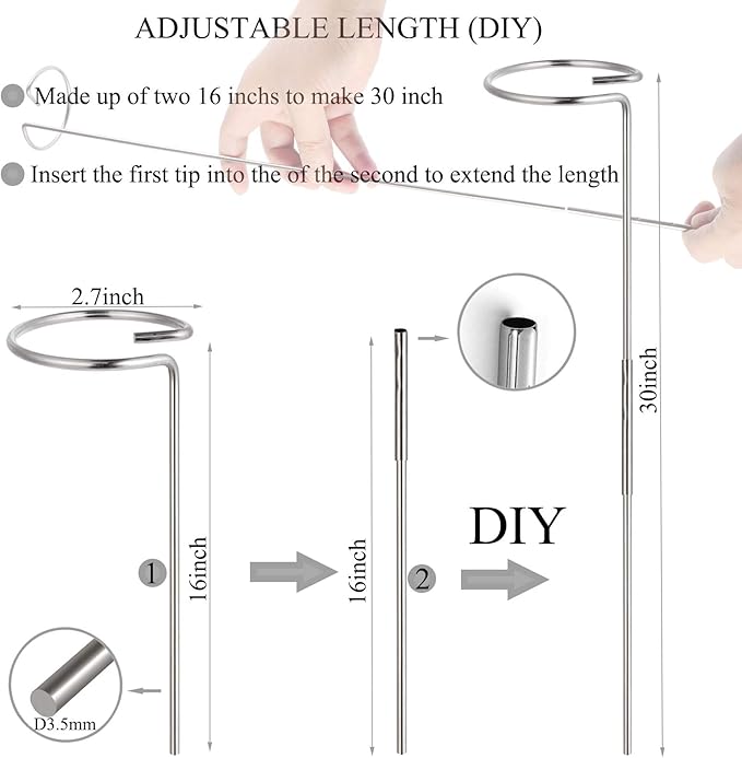 30 Inch Or 16 InchPlant Stakes for Flowers - 5 Pack (DIY), Stainless Steel Garden Tall Single Stem Support Stake Plant Cage Support Rings with Adjustable Height Fit Flowers, Plant Stable