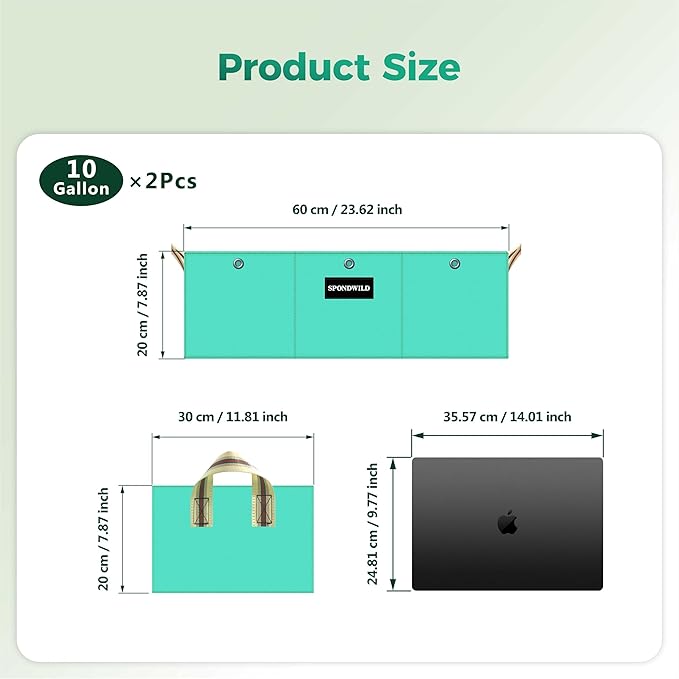 Rectangle Grow Bags - 2 Pcs 10 Gallon Pots Compatible Potato Planter, PE Rectangle Planter for Growing Fruit and Vegetables, Green