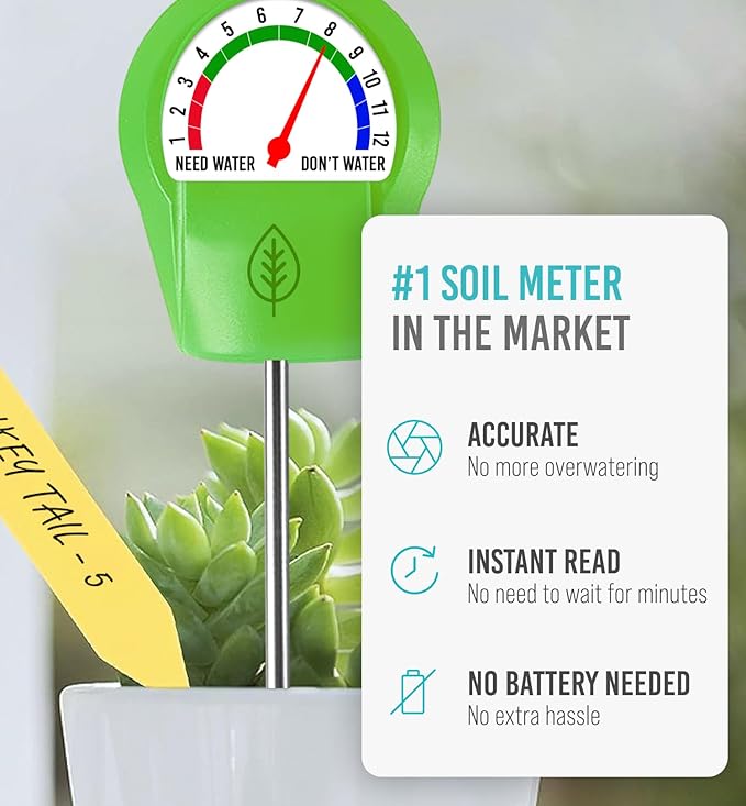 GROWIT Plant Moisture Meter - Accurately Tells You When to Water Your Plants - Perfect Stocking Stuffers Gift - No Battery Needed