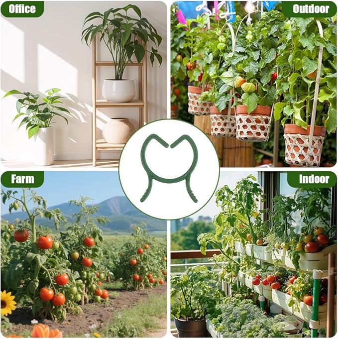 AUAUY 210 Pcs Plant Clips Green Garden Clips Plastic Plant Rings Plant Support Clips for Securing Plant Stem（L）