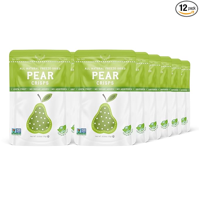 Nature’s Turn Freeze-Dried Pear Crisps – Healthy, Gluten-Free, Crispy & Delicious, Plant-Based Snack, Ideal for Cereal, Smoothies, School Lunches, & On-the-Go, Bags of 12 (0.53 oz Each)