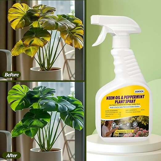 2 Pack Neem Oil & Peppermint Plant Spray – Natural Leaf Shine with Natural Essential Oils for Indoor & Outdoor Use,Simple Ready-to-Use Plant Spray for Gardens, Houseplants- 32oz