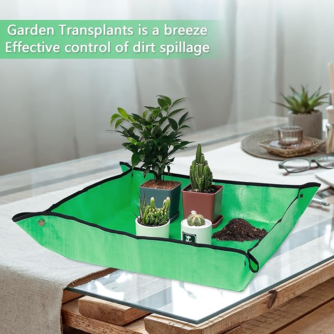 Repotting Mat for Potting Soil Mess Control, 26.8" x 26.8" Waterproof Plant Potting Mat, Succulent Orchid Potting Tray for Plant Pots, Gardening Gifts Bonsai Tools