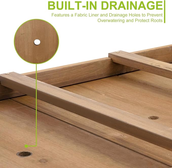 ketive Raised Garden Bed with Legs - Elevated Wooden Planter Box, Durable Fir Wood, Reinforced Frame with Drainage Holes, Liner, and Storage Shelf for Vegetables, Herbs, Flowers, 47" x 23" x 30"