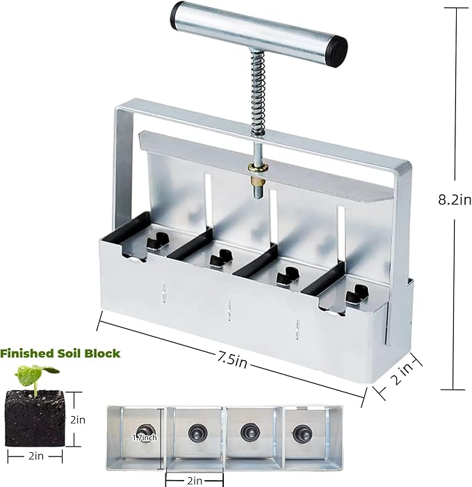Hand-held Soil Blocker 4x2 Inch Seed Block Makers at a Time Soil Block Maker for Soil Block for Seed Start Garden Soil Potting Soil for Outdoor Plants (Plastic Seed pins)