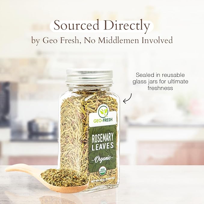 Geo-Fresh Organic Rosemary Leaves 0.88 oz - Dried Rosemary Seasoning for Cooking and Garnish - USDA Certified Organic, Non-GMO, Gluten-Free, Kosher