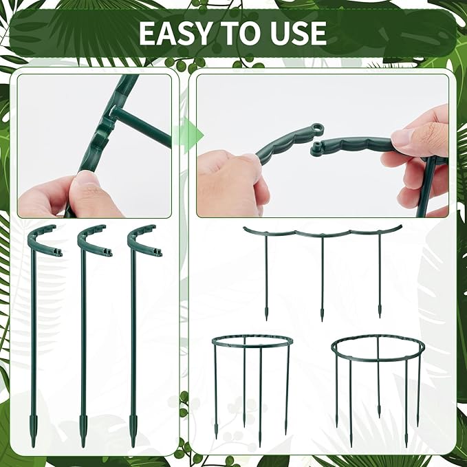 12Pack Plant Support Stakes,Half Round Plant Support Ring Plastic Plant Cage Holder Flower Pot Climbing Trellis for Small Plant Flower Vegetable,Indoor and Outdoor Plants