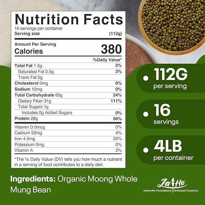 Jai Ho Certified Organic Moong 4 lb - Mung Beans Whole for Sprouting and Cooking - USDA Organic | Non-GMO | Chemical-Free | Premium Quality Kosher | (Whole Moong (Mung Bean))