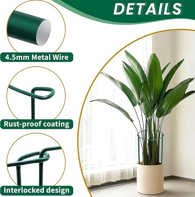 6 Pack with 11.8-in*19.7-in Half Round Plant Support Stakes, Metal Garden Plant Ring Supports for Peonies, Tomatoes, Hydrangeas, Prevent Plants from Falling Over