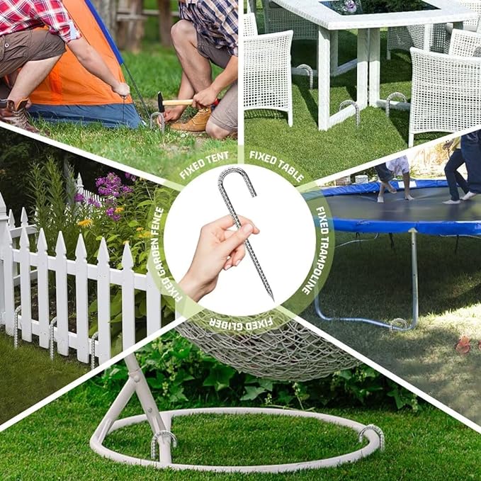 Ground-Stakes-Heavy-Duty-12 inch, J-Hook Rebar Stakes Galvanized Anti-Rust 6pcs Garden Stakes Metal Ground Anchors for Garden Dog Fence Chicken Coop Christmas Decorations Deer Fence