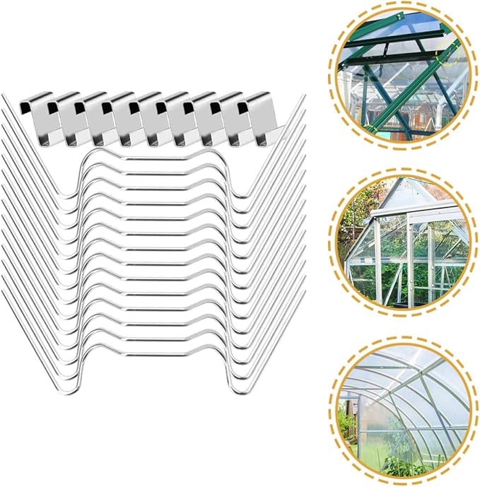 50 Sets Stainless Steel Greenhouse Glass W Wire Clips and Z Overlap Fixing Clamps for Glass Pane Support in Garden and Plant Germination Equipment