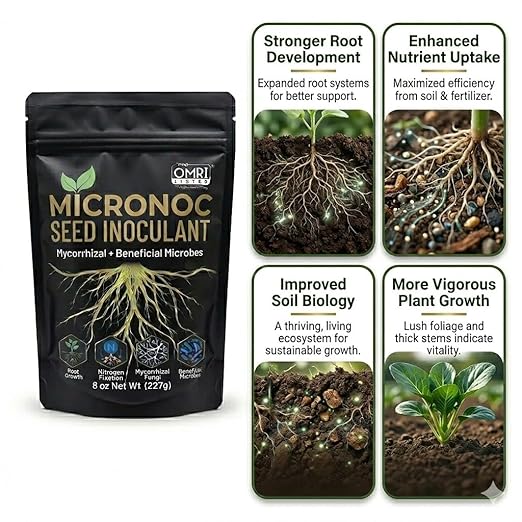 Mycorrhizal Fungi + Beneficial Microbial Blend – Seed Inoculant (8 oz) for Corn, Cotton, Soybeans, Guar, Cover Crops, Peas, Home Gardens & Flowers – OMRI® Listed