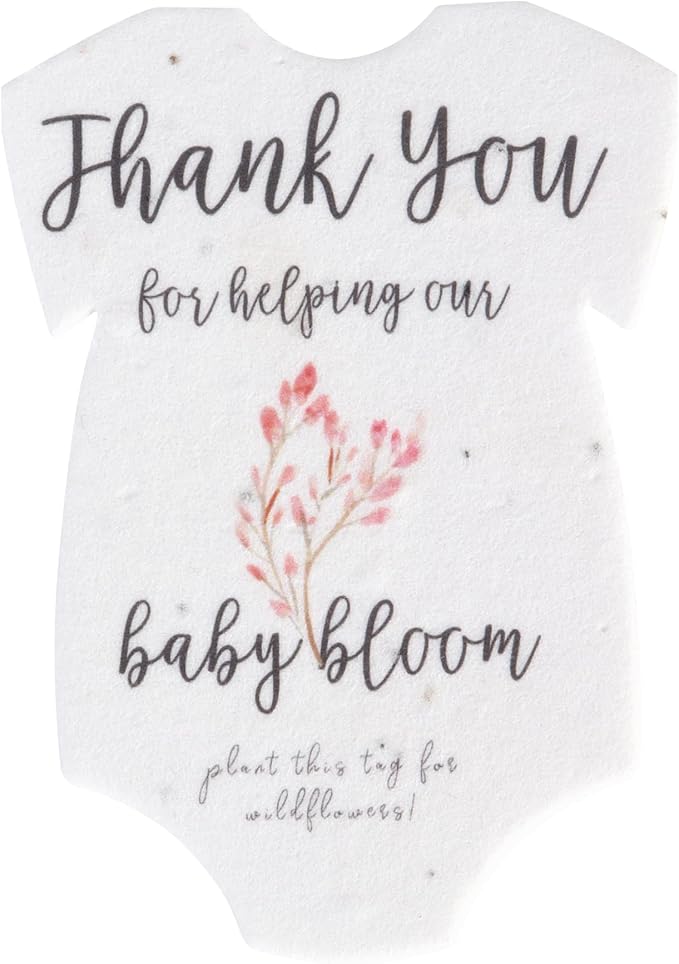 Seed Bloom Onesie Seed Paper – 15 Pink Shower Favors for Guests with Wildflower Seeds, Writable & Plantable, Shower Favor Gifts for Guest
