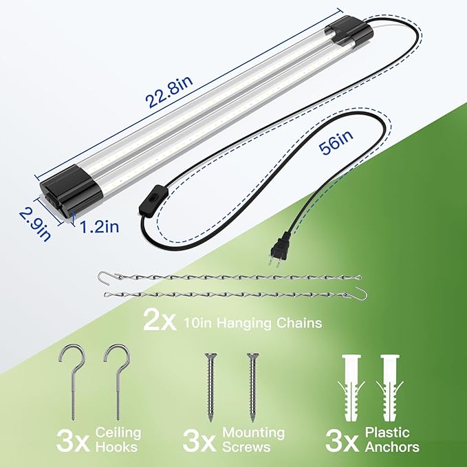 BBOUNDER 2ft LED Grow Light, Sunlike Full Spectrum Integrated Plant Light for Hydroponic Indoor Seedling Veg and Flower, Plug in Plant Light with On/Off Switch