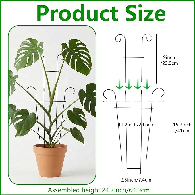 2pcs Plant Trellis Vine Plant Support Assembled and Rustproof for Pothos Hoya Ivy Monstera Flower for Garden Potted Plant Indoor Outdoor 24.7inch