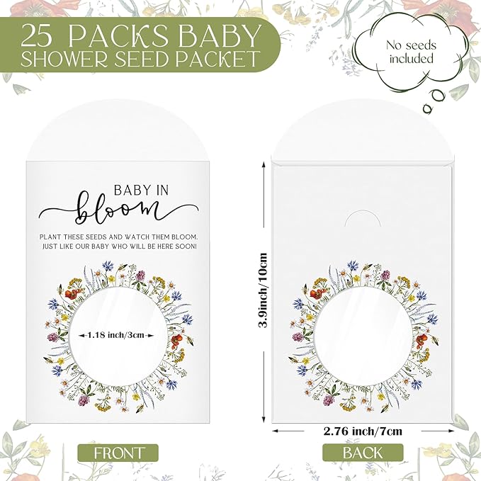Fumete 25 Pack Baby Shower Party Favor Baby in Bloom Packet Kraft Bags with Window Envelopes Resealable Organizer Storage Bag for Gender Reveal Party Favors (Wildflower)