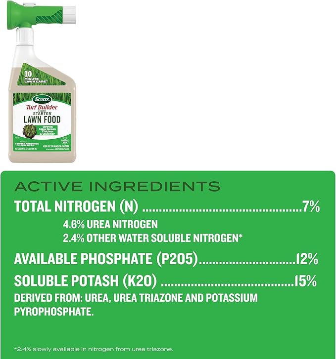 Scotts Turf Builder Liquid Starter Lawn Food, Lawn Fertilizer for New Grass, 7-12-15, 32 fl. oz.