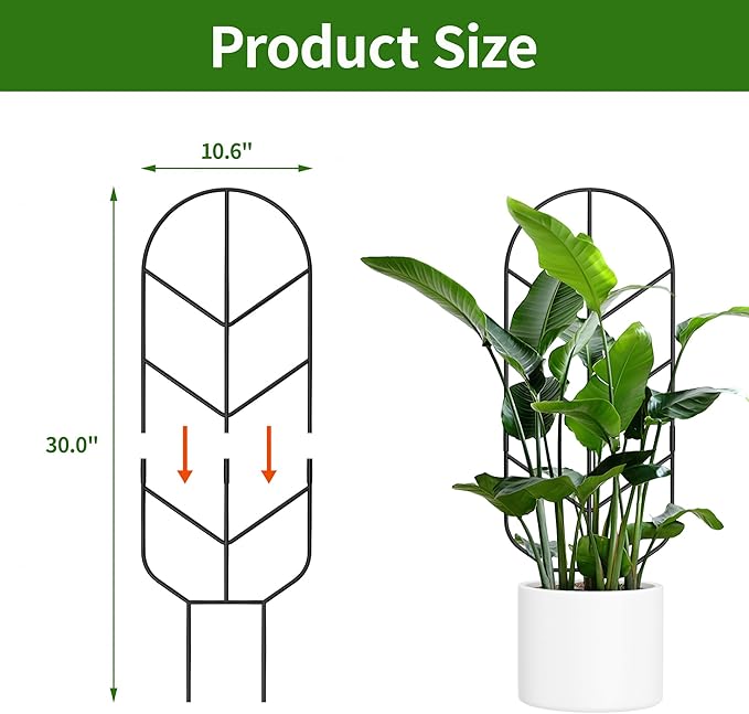 2 Pack 30'' Large Metal Plant Trellis for Climbing Plants, Tall Plant Support for Indoor & Outdoor Use, Modern Decorative Trellis for Potted Plants (2 Pack)