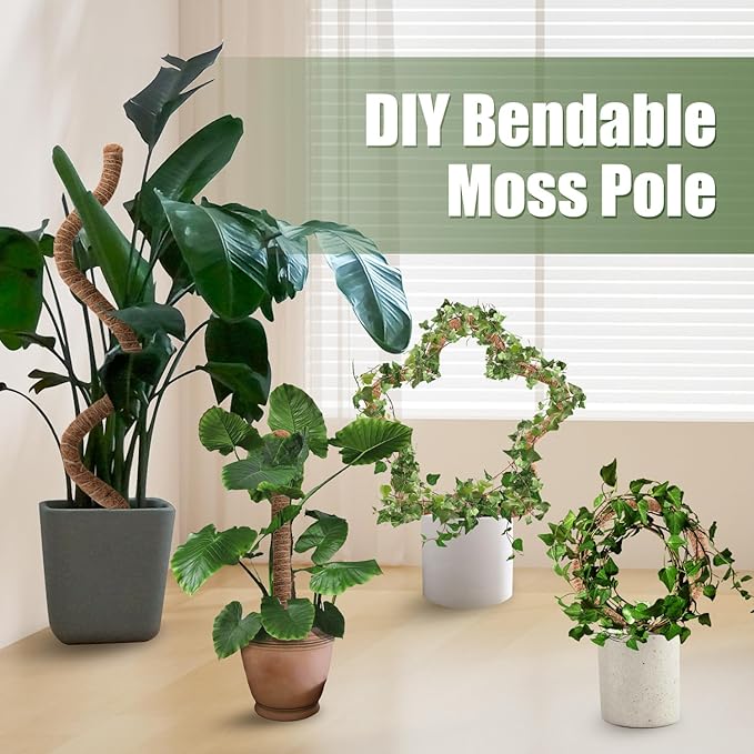2 Pack Moss Pole, 48 Inch Bendable Moss Poles for Plants Monstera for Climbing Plants, Handmade Coco Coir Pole Plant Sticks Support Stakes for Indoor Plants to Grow Upwards