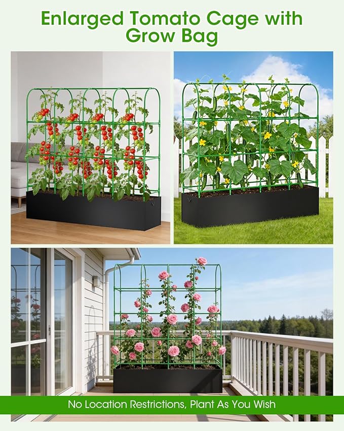 Cucumber Trellis with Grow Bags for Garden, U Frame Garden Trellis for Climbing Plants, Metal Plant Trellis with Garden Netting for Vegetables Flowers Fruits(5 Arches)