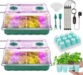 Seed Starter Tray with Grow Light, 2-set Flexible Silicone Seedling Starter Kit, 96-Cell Seed Growing Tray, Seed Starting Trays Plant Starter Kit, Reusable Indoor Gardening Plant Germination Trays