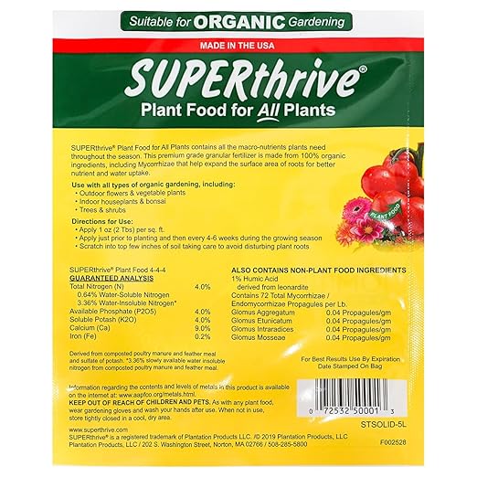 SUPERthrive Organic All-Purpose Plant Food, Solid Granular 4-4-4 (3 Pack)