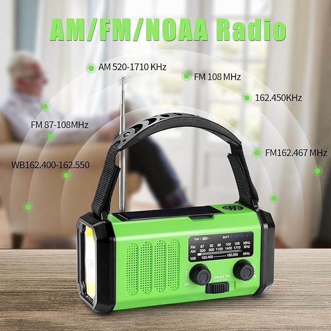 Leaton Hand Crank Emergency Radio, 10000mAh Solar Powered NOAA/AM/FM Weather Radio with Multi-Function LED Flashlight and Cell Phone Charger for Indoor/Outdoor Emergencies