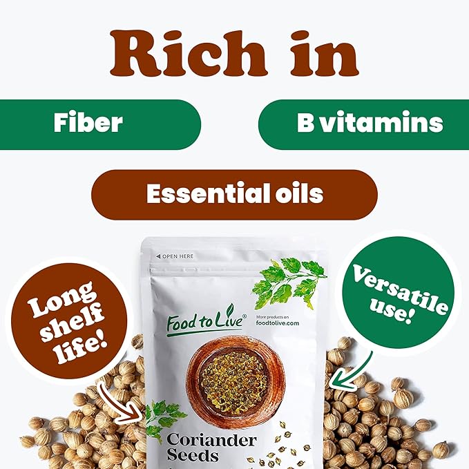 Food to Live - Whole Coriander Seeds, 8 Ounces Non-GMO Verified, Dried Cilantro Seeds, Vegan, Kosher, Bulk. Rich in Antioxidants. Perfect for Spice Blends, Homemade Pickles.