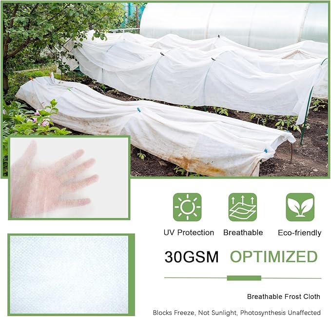 Plant Covers Freeze Protection, 10x33ft Reusable Frost Blanket, Non-Woven Winter Plant Cover for Outdoor Plants, Vegetables,Flowers, 1 oz/yd² Frost Cloth for Cold Weather Snow