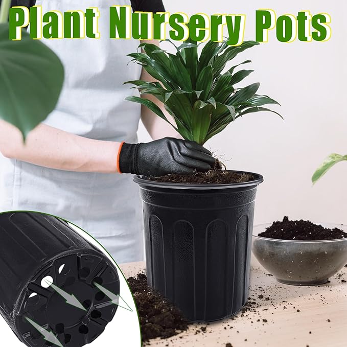 Anyumocz 120 Pcs 1 Gallon Plant Nursery Pots,Plastic Seed Starter Pots with Drainage Holes,Garden Flower Container Seedling Pot for Planting,Transplanting,Cuttings,Home Garden(Black)