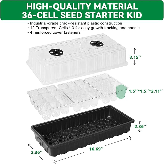 Seed Starter Tray with Grow Light,72-Cell Seed Starter Kit with Magnetic Hygrometer,Seed Germination Kit with Humidity Dome,User-Friendly Plant Germination Trays for Indoor Plants