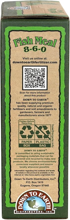 Down to Earth All Natural Fertilizers Organic Fish Meal - High Nitrogen and Phosphorus for Outdoor Plants, Trees, Shrubs, and Gardens 8-6-0, 4 lb