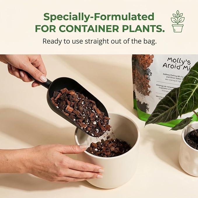 Molly's Aroid Mix - Premium Soilless Potting Mix for Houseplants - Fast Draining, Chunky & Easier to Water vs. Soil for Indoor Plants - with Bark, Coco Chips, Worm Castings, Mycorrhizae 5 Dry Quarts