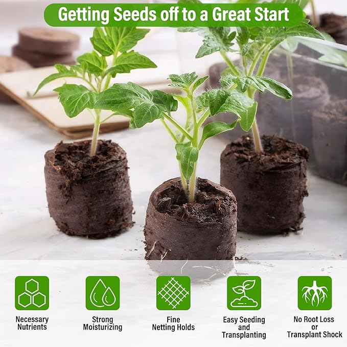 Legigo 50 PCS 35mm Coco Coir Pellets Seed Starter Pods, Compressed Seed Starting Coconut Coir Pellets Soil Plugs for Seedlings, Seeds Plant Starter Pods for Garden Planting Herbs Flowers Vegetables