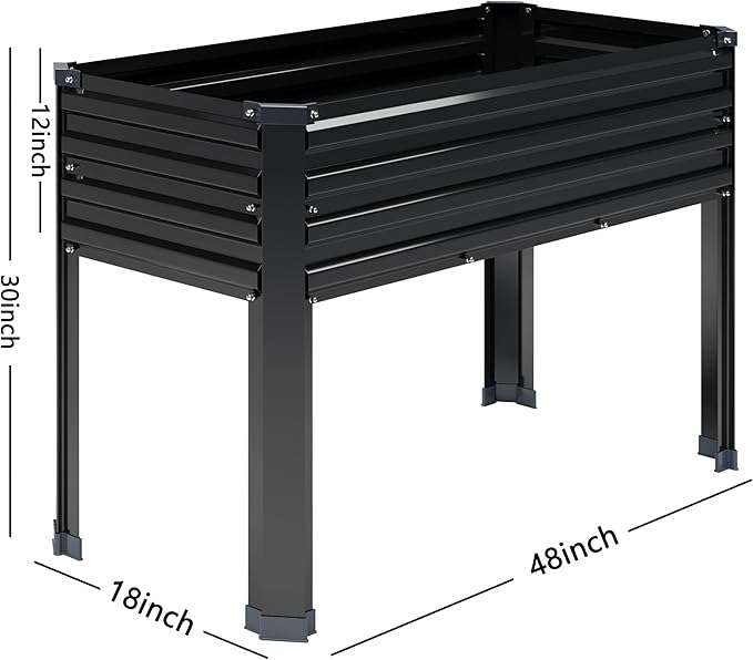 DIIYIV Galvanized Raised Garden Bed with Legs,48×18×30in Elevated Planter Box for Backyard,Garden, Patio, Balcony, 300lb Capacity,Planters for Outdoor Plants,Black